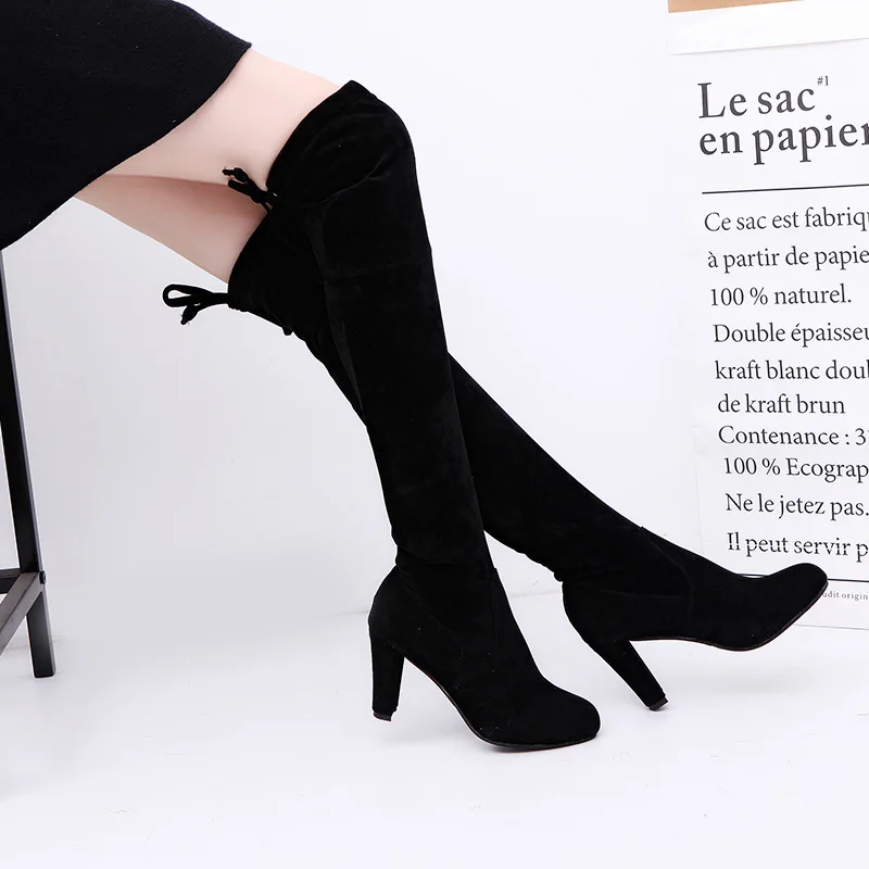 Winter 2024 OVERThe Knee Women Boots Stretch Fabrics High Heel Slip on Shoes Pointed Toe Woman Long Boots Size Plus Size34-43