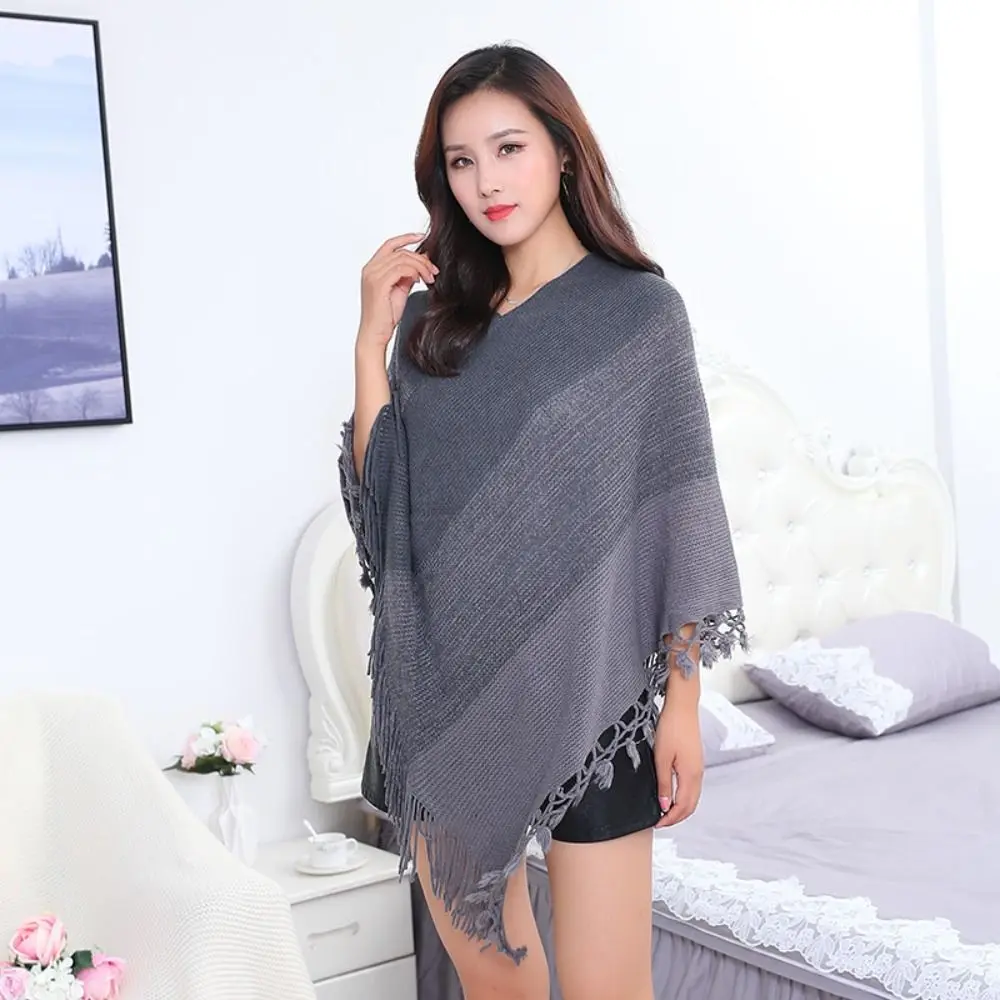 Coat Overlays Winter Warm Mongolian Poncho Striped Ethnic Style Pullover Tassel Shawl Polyester Knitted Cape Women Fashion