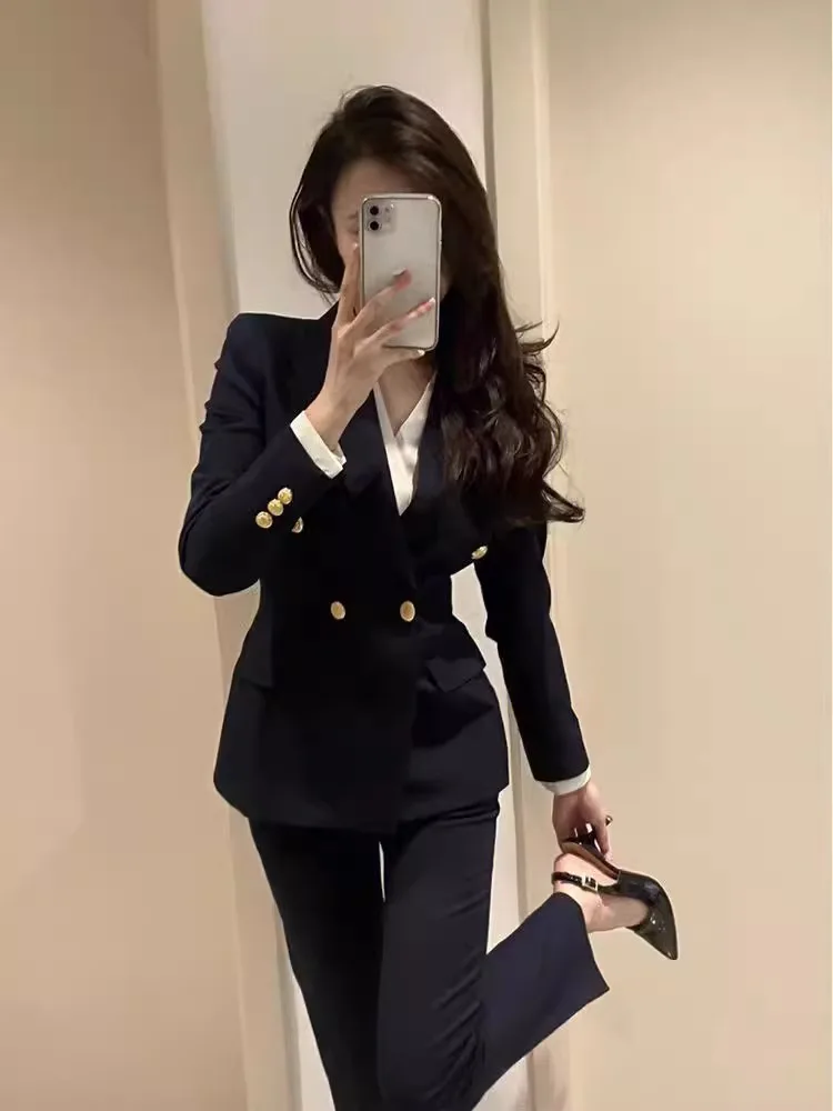 Professional Women's Suiting Set for College Students Public Servant Interview Workwear Black Spring Autumn High End Business