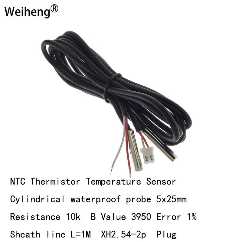 1PCS 10k B3950 Sheath Line 5x25 Cylindrical Waterproof Probe NTC Thermistor Temperature Sensor Air Measurement Length 1  M