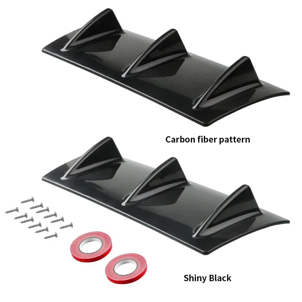 

Universal Black ABS Lower Rear Bumper 3 Shark Fin Spoiler Wing Lip Diffuser Decorative Wings Spoiler Protector 2 Pcs of 14" x 6"