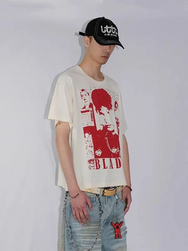 

Vintage Digital Direct Print Heavyweight Pure Cotton ort Sve Men's T-irt Boxy Fit Summer Faion Trend Brand T-irt
