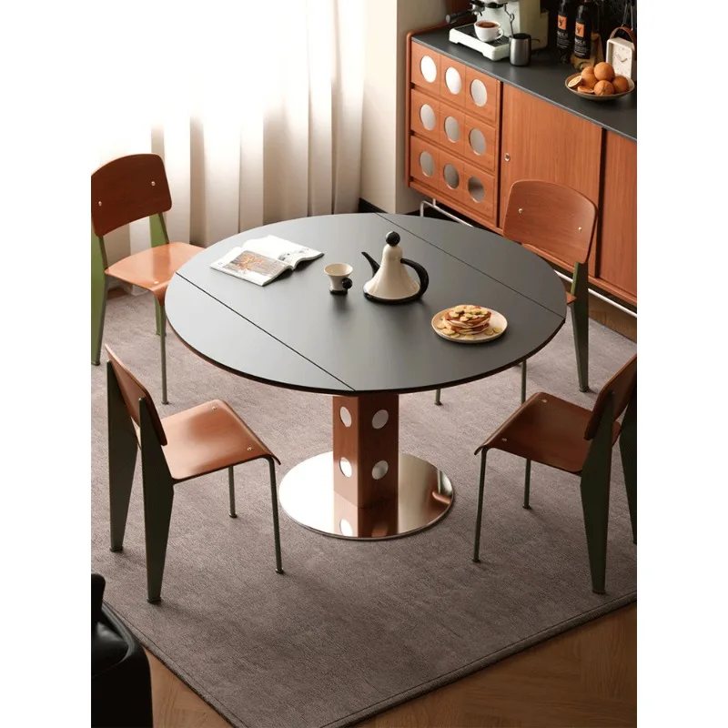 Medieval round table, retro multi-functional round dining table, Nordic Bauhaus solid wood rock slab dining table