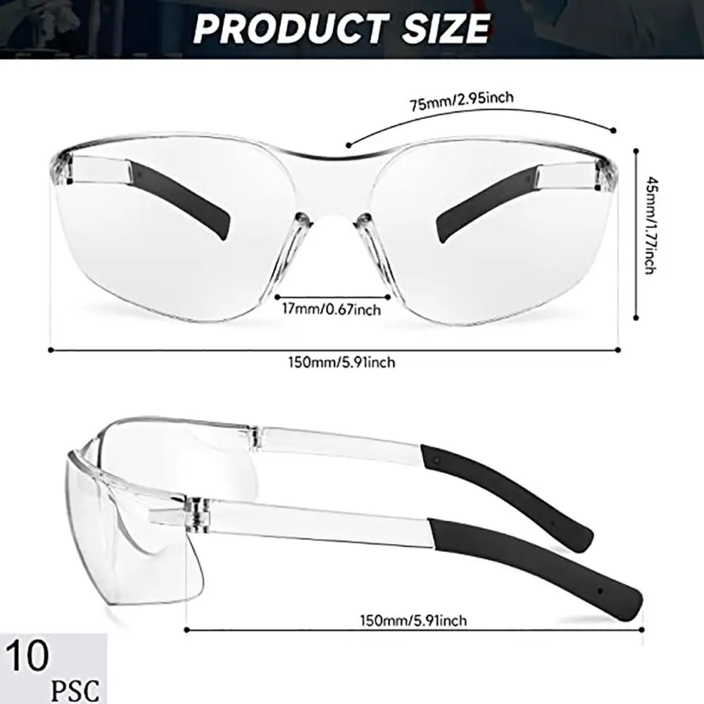 Clear Safety Glasses Protective Eyewear for Men Women Scratch & Impact Resistant Eye Protection for Work, Lab 10pcs