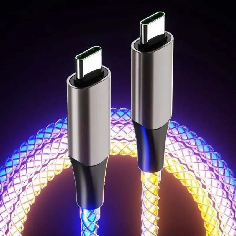M5TD Aluminum Shell USB C to C Charging Cord With Soft Glowing LED Lights 60W Fast Charging for Smartphones Tablets