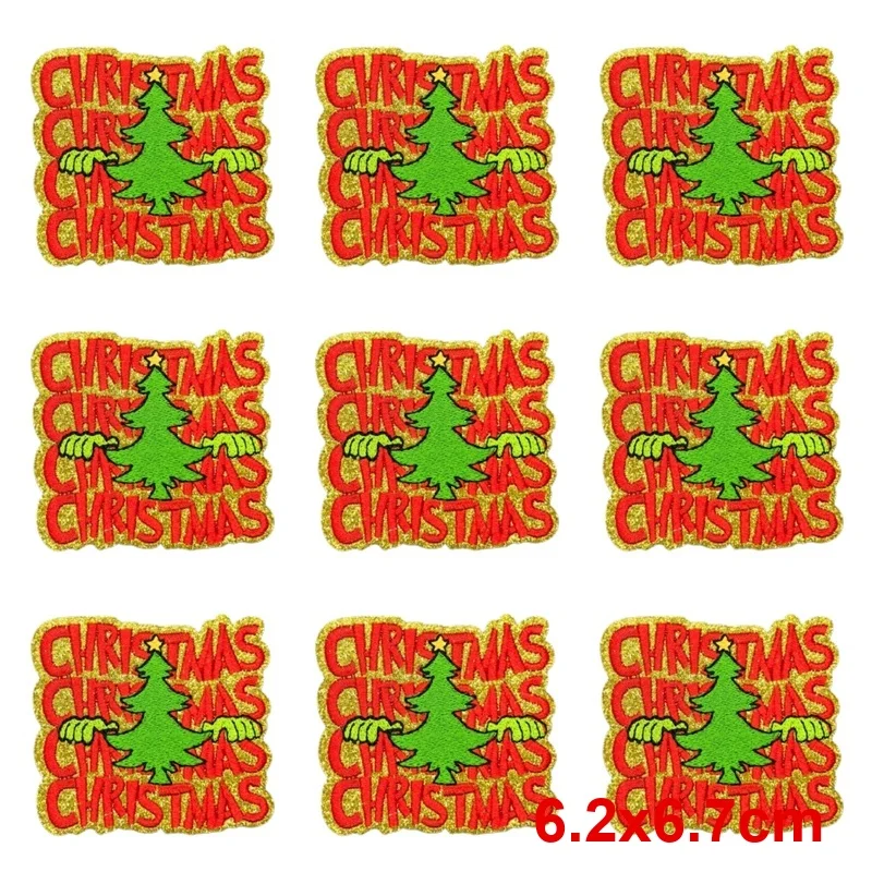 10Pcs/Lot Embroidery Patches Iron On Christmas Patch for Clothing Sew On Badge DIY Santa Candy Cane for Jacket Jeans Shirt Gift