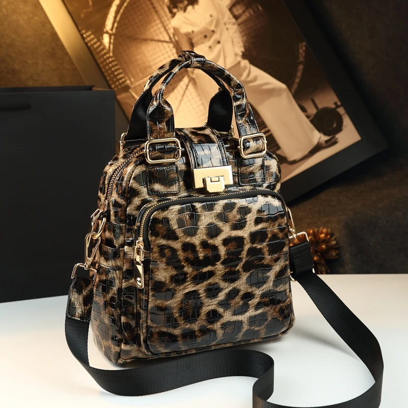 

Модный женский рюкзак из натуральной кожи с леопардовым принтом, элегантная сумка для женщин среднего возраста, вместительный рюкзак для мам