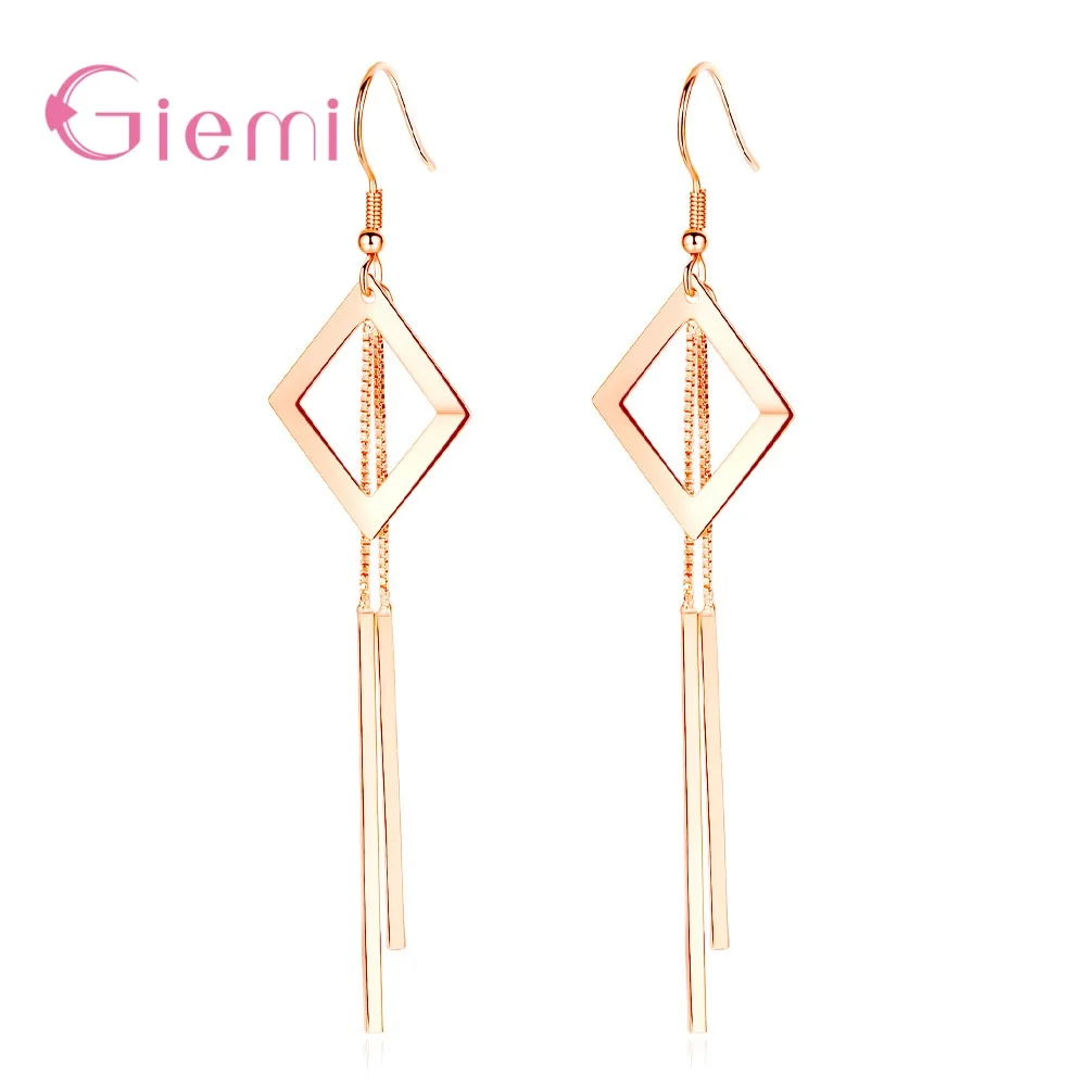 Modern 925 Sterling Silver Jewelry Fine Eardrop Hook Earring Huggie Square Pendiente for Women Girls Christmas Gifts