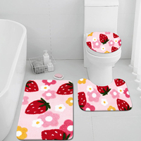 A comfortable three piece set with strawberry pattern can be purchased individually or set together for bathroom carpets
