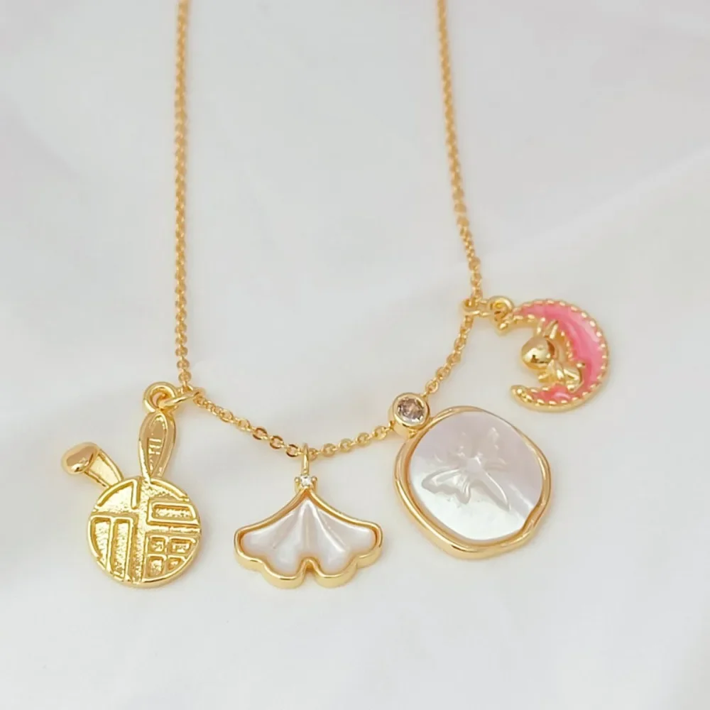 

14K Gold-plated Mother-of-pearl Embossed Ginkgo Leaf Dragonfly Lucky Rabbit Pendant DIY Bracelet Necklace Material