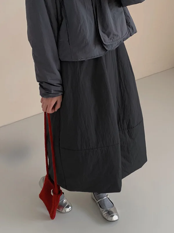 2025년 겨울 캐주얼 루즈핏 한국 스타일 단색 꽃봉오리 스커트 하이웨이스트 신축성 있는 면 A라인 스커트 여성용