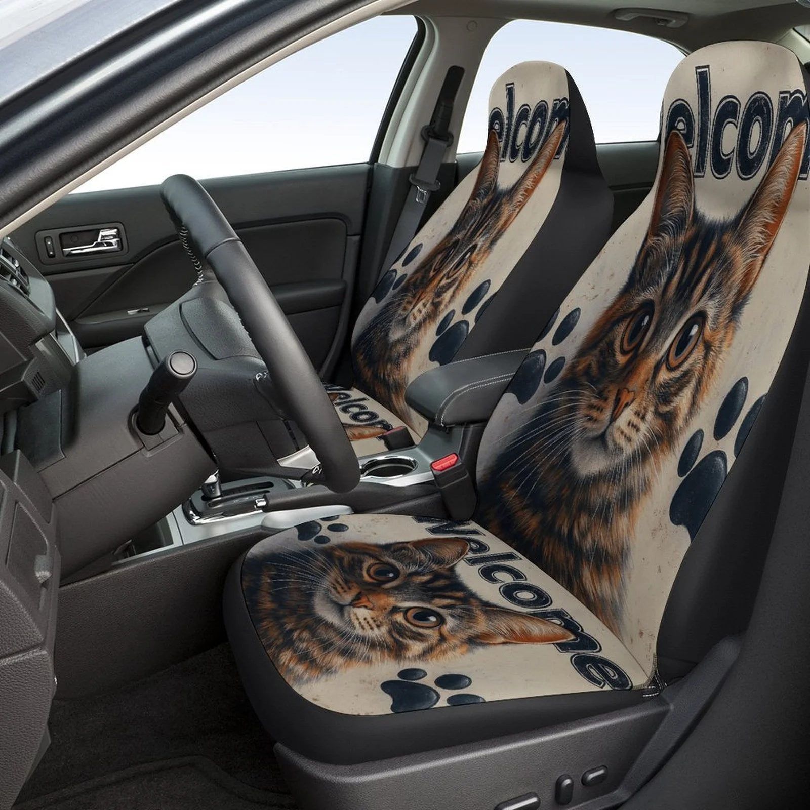 Introducing A Stylish And Cozy Set Of Car Seat Covers Featuring A Cat Paws Theme, Designed To Fit Most Vehicles. This Complete S