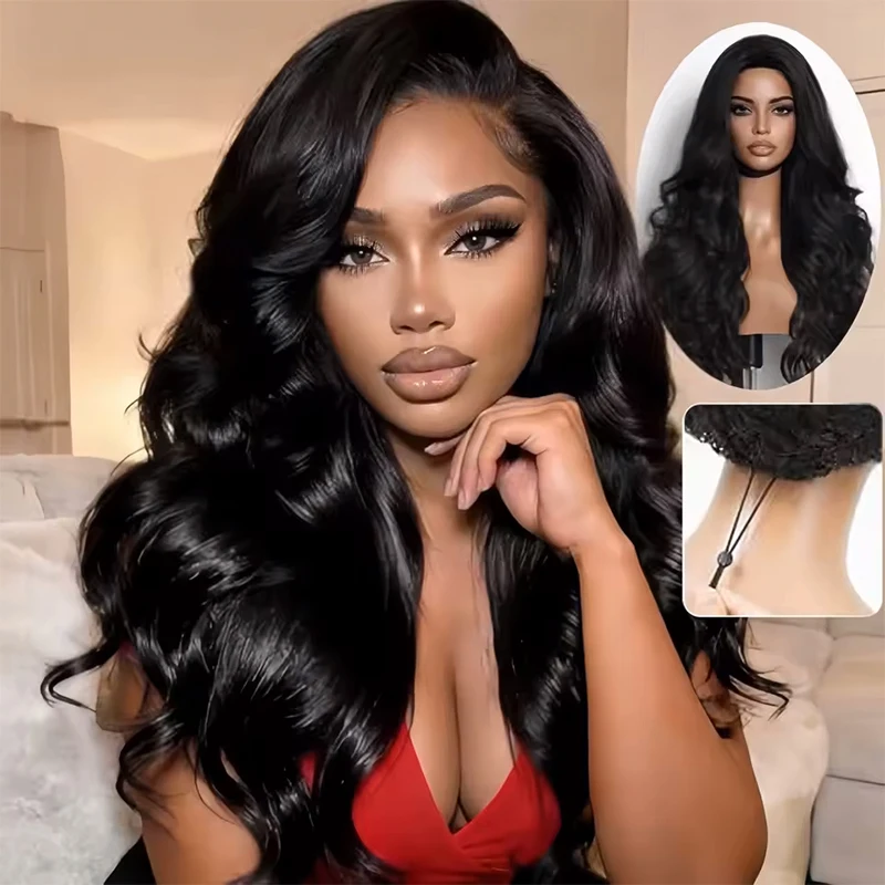 180-220% Density 38 Inch Body Wave 3 In 1 Machine Half Wig Human Hair Seamless Body Wave Beginner Friendly Wear & Go Drawstring Band Body Wave Human Hair Wigs Go Wigs With Drawstring Seamless Clips Wig Quick Install For Women With Drawstring Quick Install
