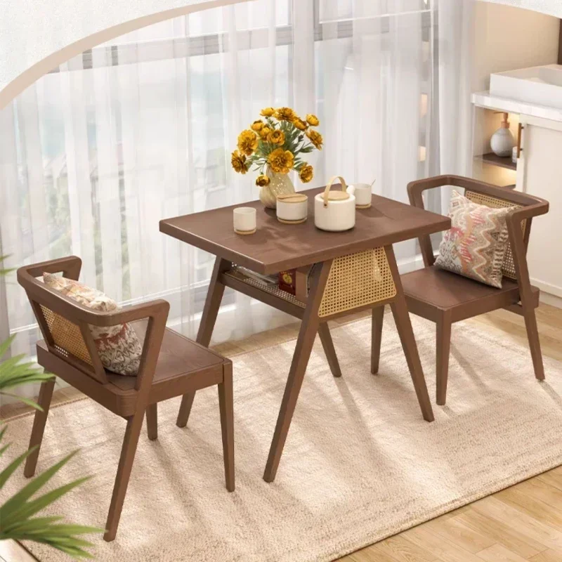 Chair Three-Piece Combination Leisure Rattan Chair Solid Wood a Table and Two Chairs Simple Reading Tea Table and Chair