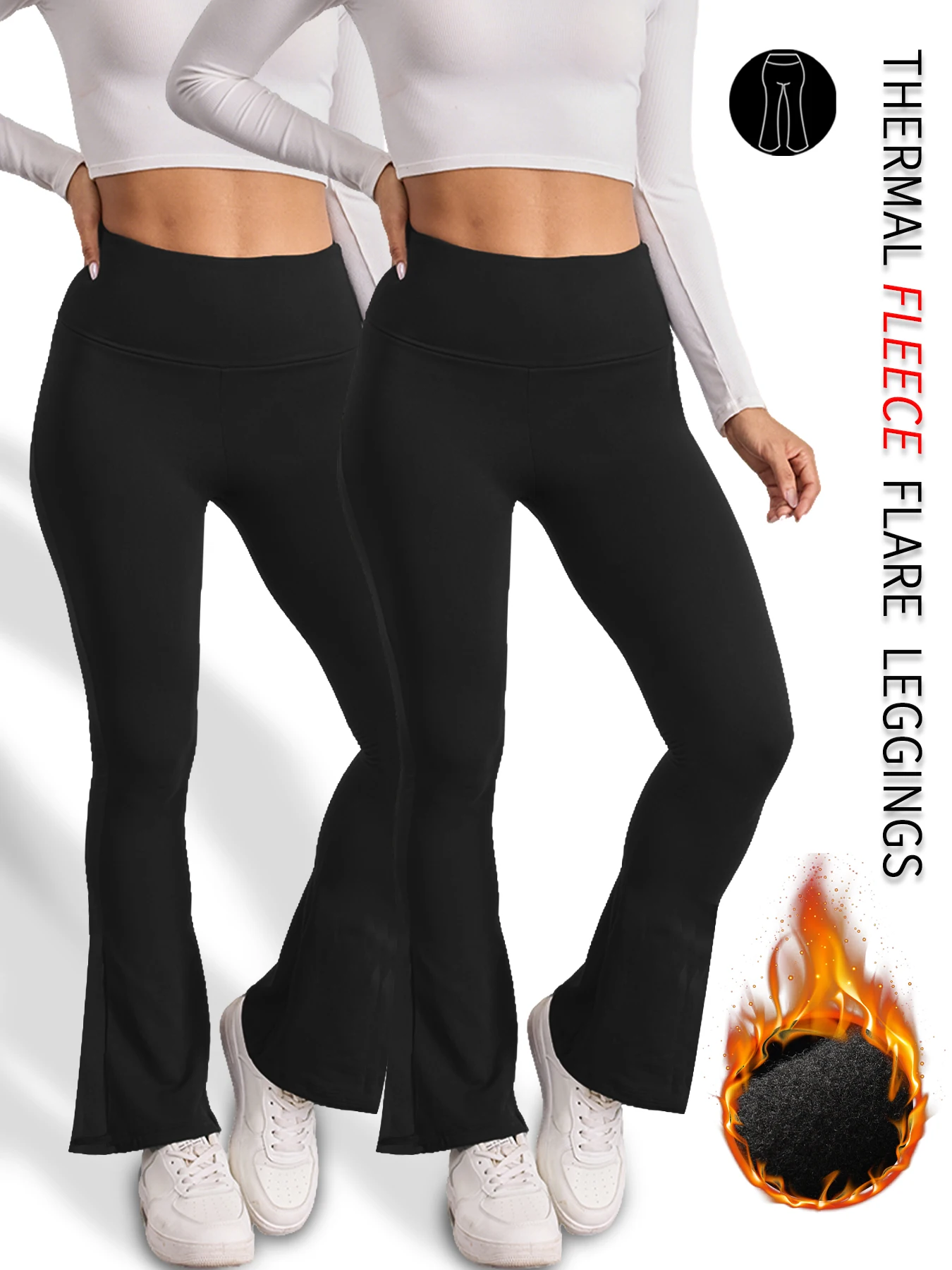 

2 PACK Women's Super Soft High Waisted Fleece Flare Leggings Tummy Control Soft Bootleg Bootcut Pants