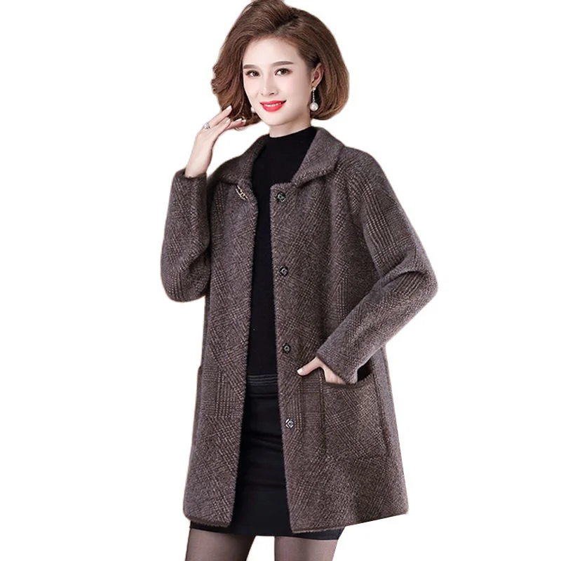 

New Autumn Winter Imitation mink fleece Woolen Coat Women Mother's Loose Middle-Aged Elderly Thickened Knitted Cardigan Women's