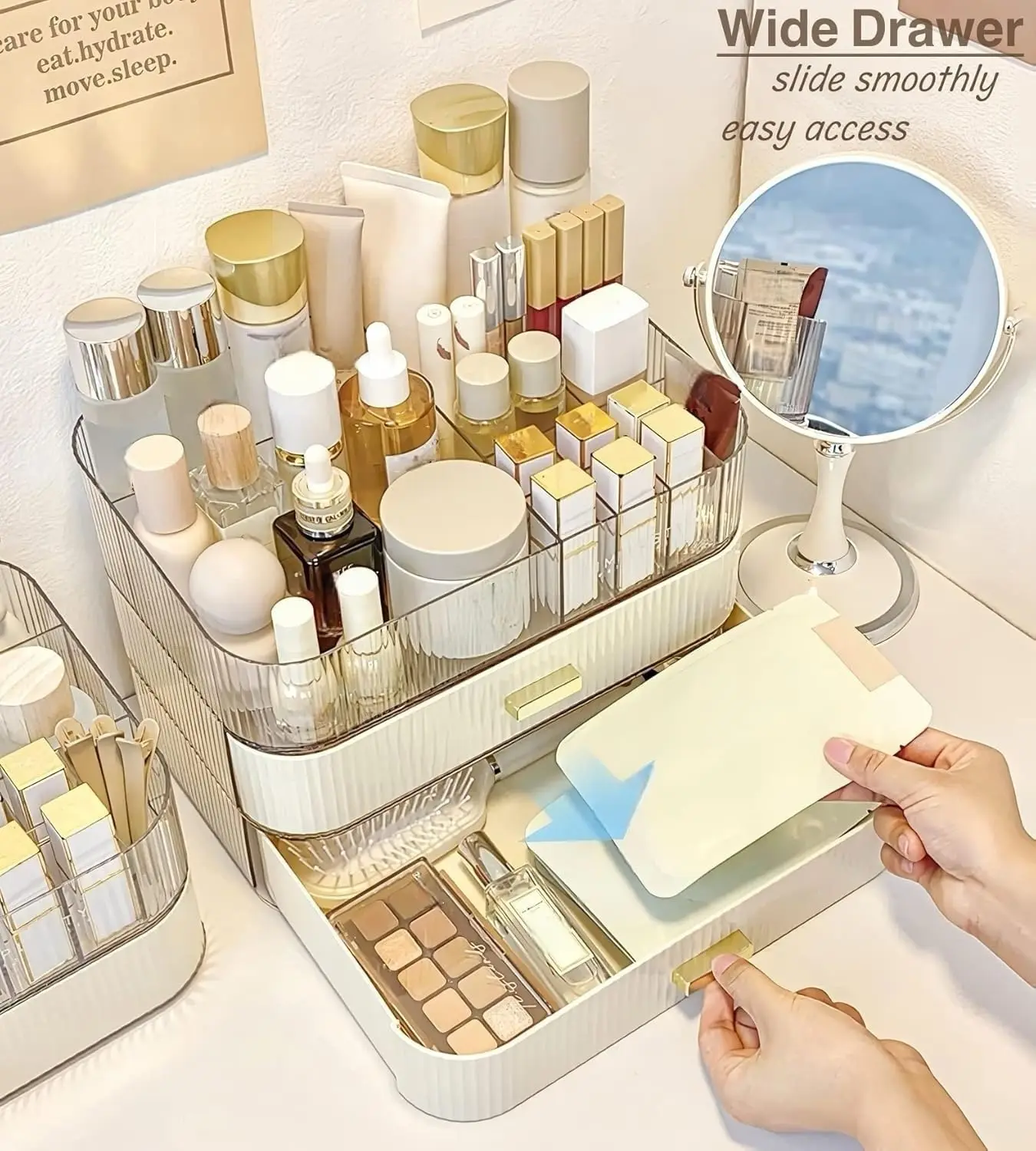 new stackable drawer cosmetics storage box, countertop vanity storage and organization, suitable for desks and dressing tables