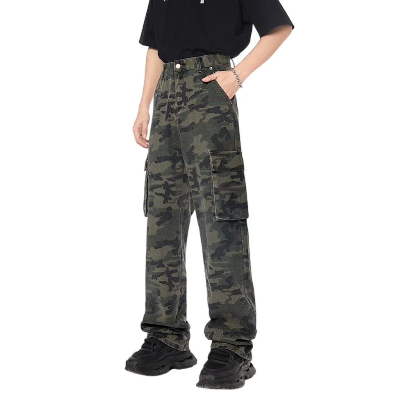 American High Street Hiphop Camouflage Jeans Men's 2024 New Loose All-Match Pu Shuai Street Straight-Leg Overalls