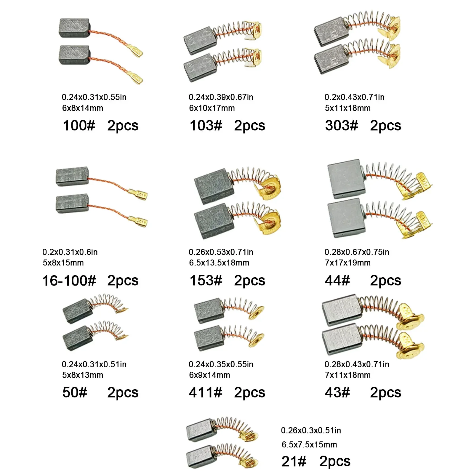 

20Pcs 10 Sizes Electric Motor Carbon Brushes Replacement For Power Tool Herramientas Taladros Ferramentas Garden