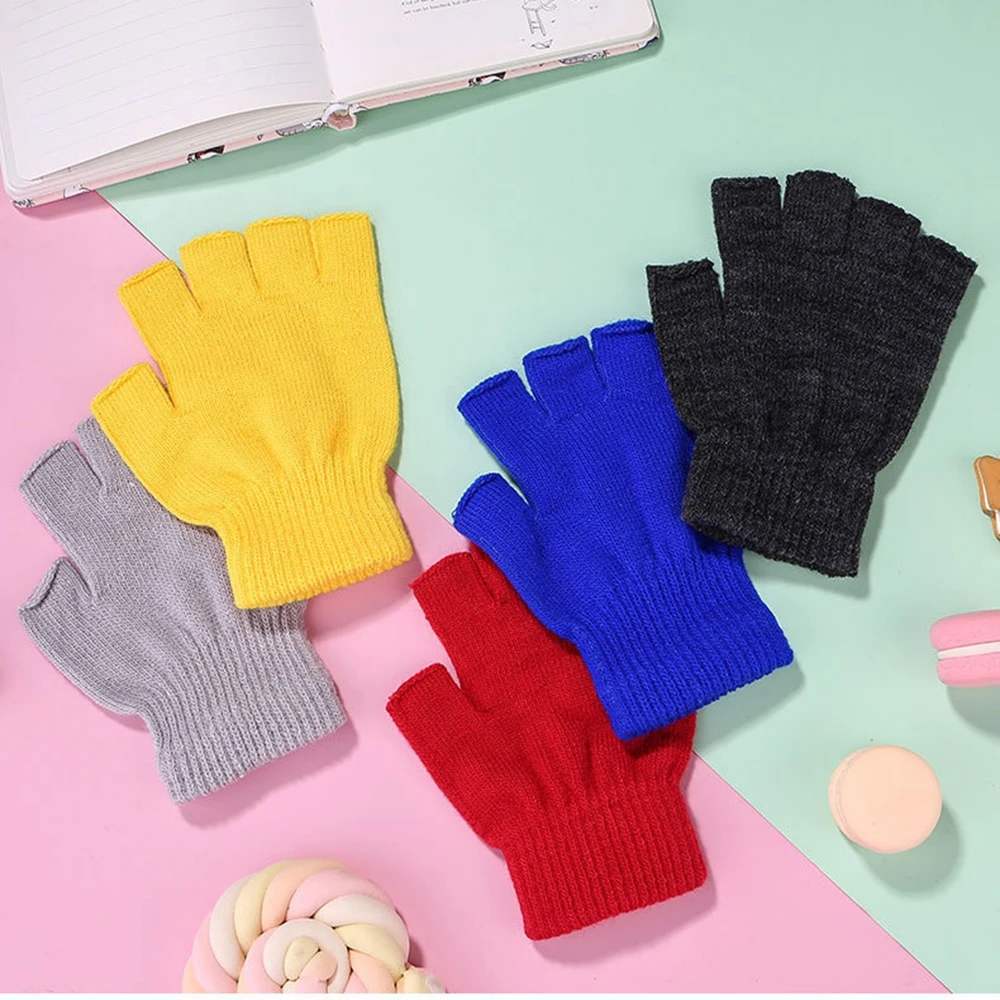 1pair Winter Outdoor equipment Novelty Warm Stretch Elastic Black handwear Knitted glove Half Finger Warm Fingerless Gloves