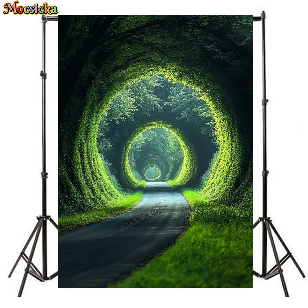 

Mocsicka Green Tunnel Photography Background Spring Natural Scenery Party Forest Tree Road Decors Shooting Studio Props Backdrop