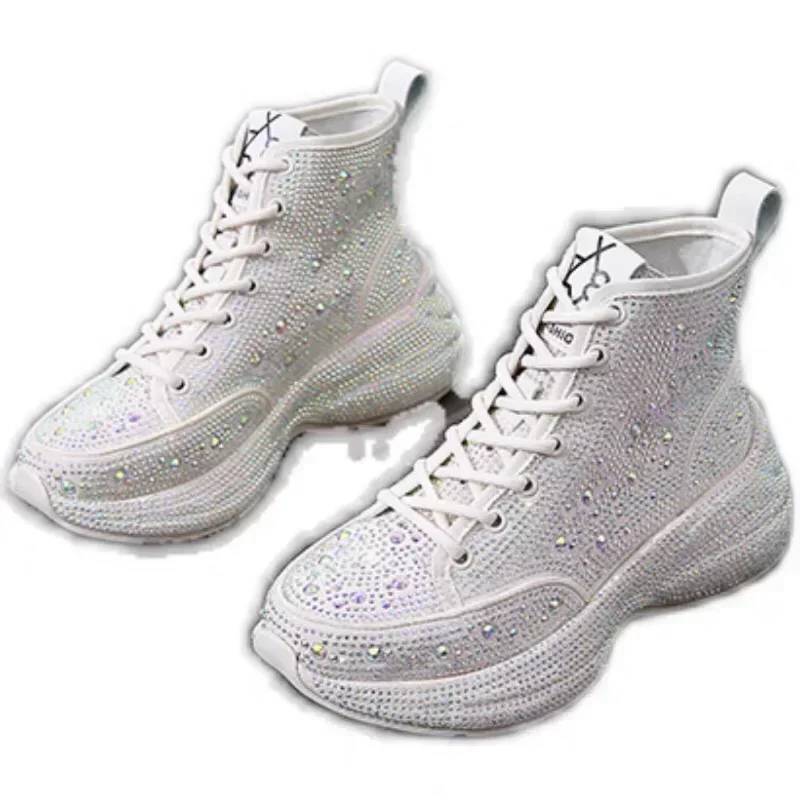 Top Quality Women Walking Shoes 2022 New Women's Casual Shoes Thick Sole Rhinestone Breathable Shiny Daddy Shoes Women Sneakers image 5