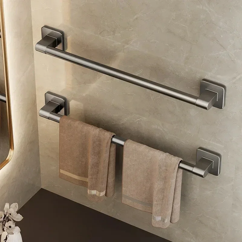 Bathroom Punch-free Gun Gray Single Pole Towel Bar Space Aluminum Bathroom Towel Rack Bathroom Toilet Towel Rack Hanging Rod