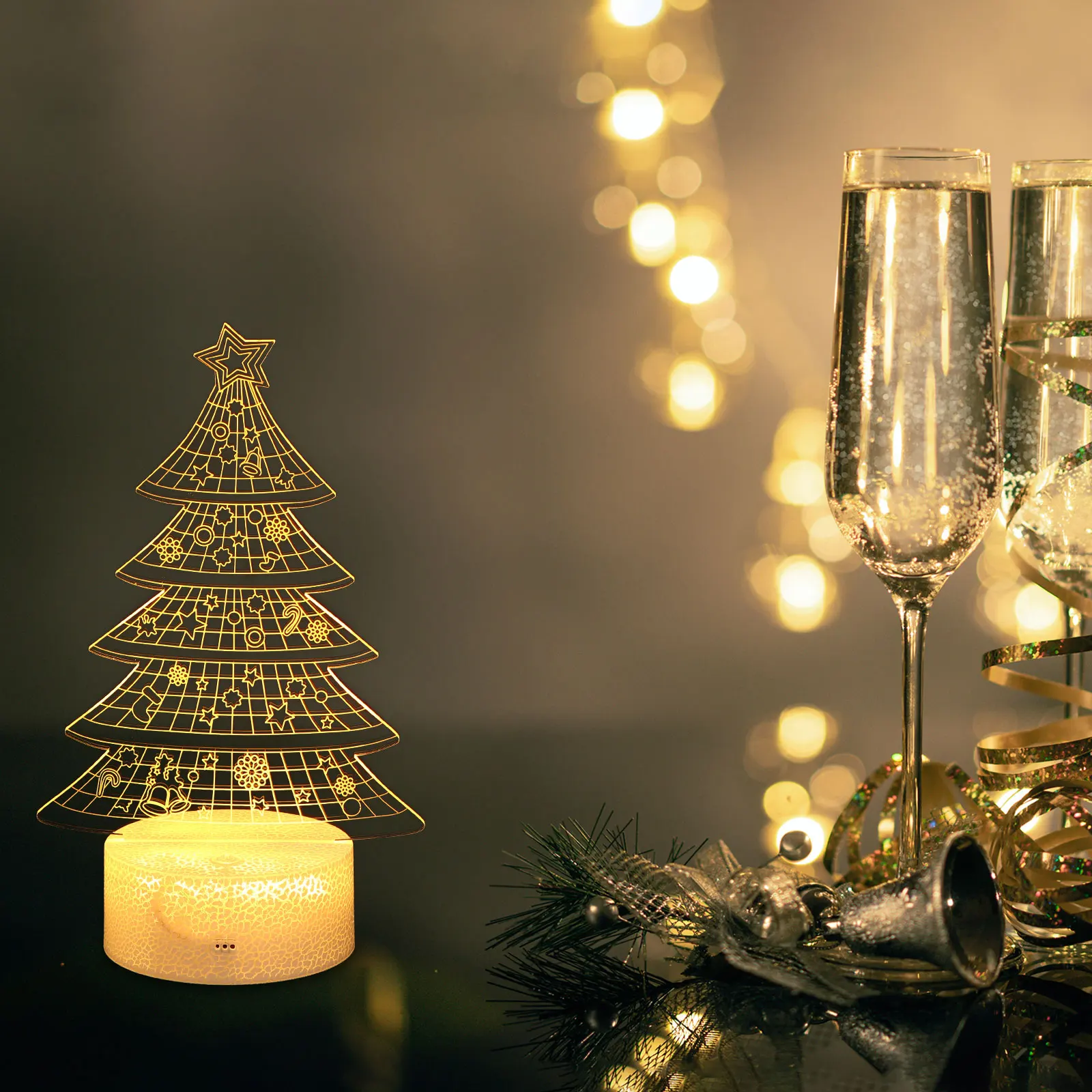 

1 Set Christmas Tree Led Night Light Foil Decorative Lamps Usb 3Aa Remote Control Holiday Gift Home Festival Decoration