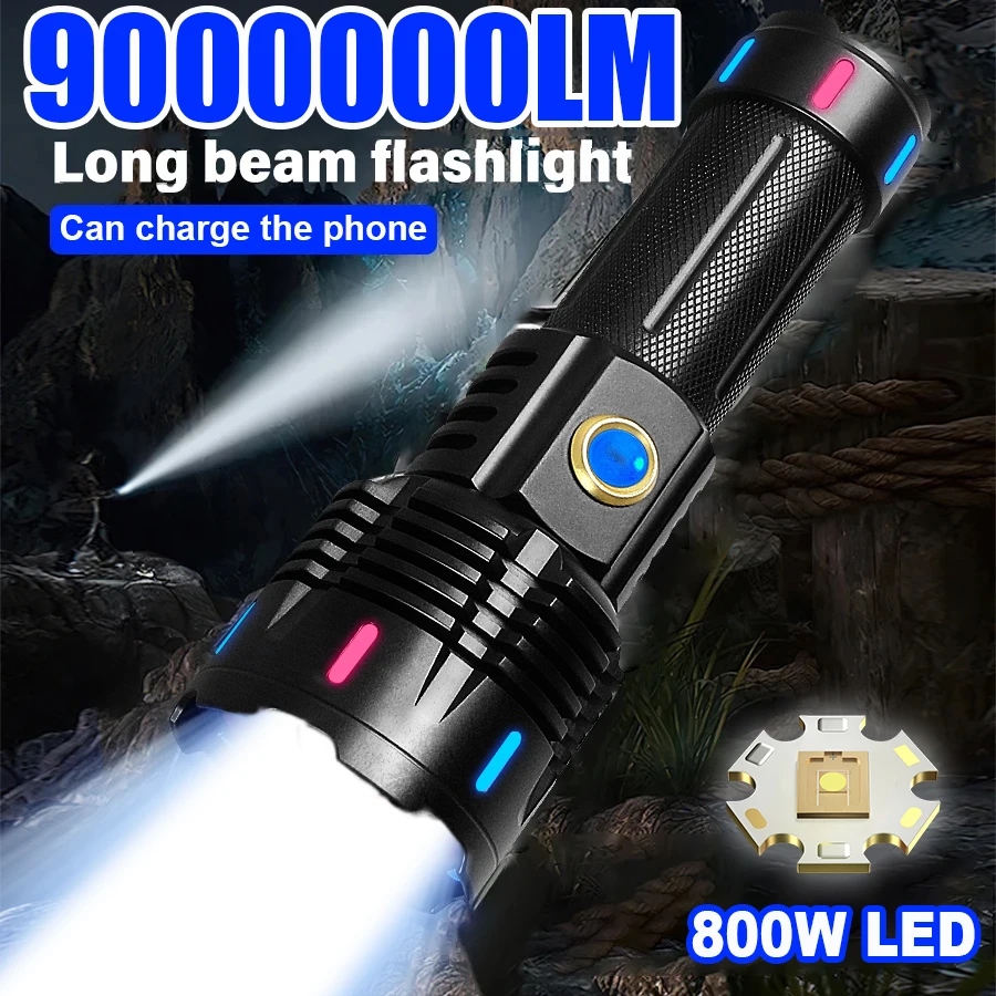 Newest Ultra Powerful Flashlight 9000000LM Super Bright Rechargeable Lamp IPX6 Waterproof Torch 5 Modes Tactical Lantern Hunting