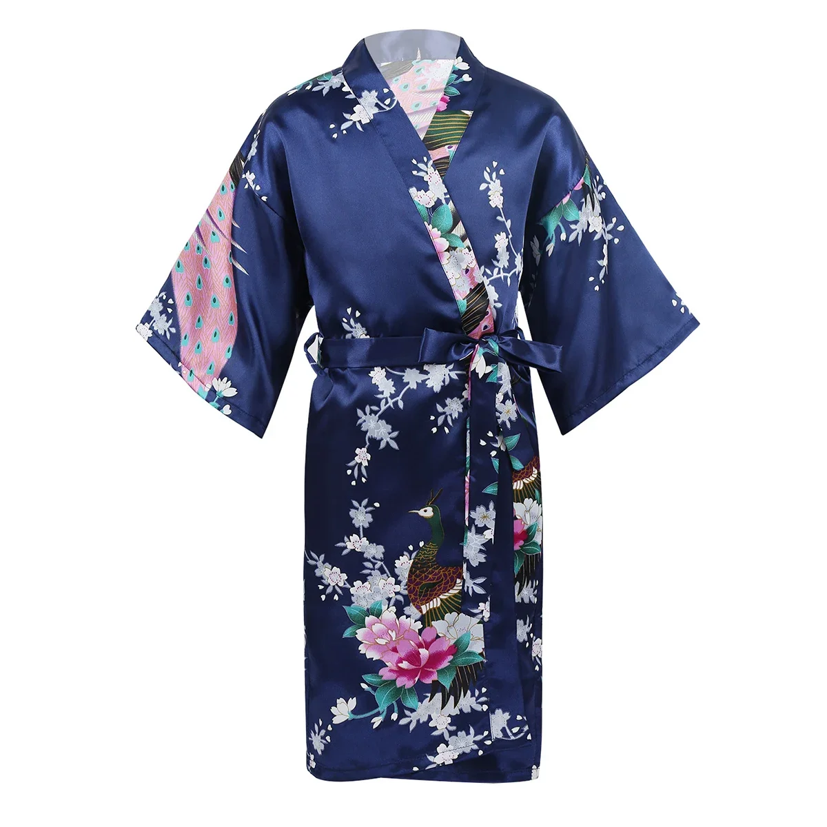 Satin Floral Kimono Robe Flower Kids Girls Wedding Bridesmaids Sleepover Nightgown Children Birthday Party Spa Bathrobe New