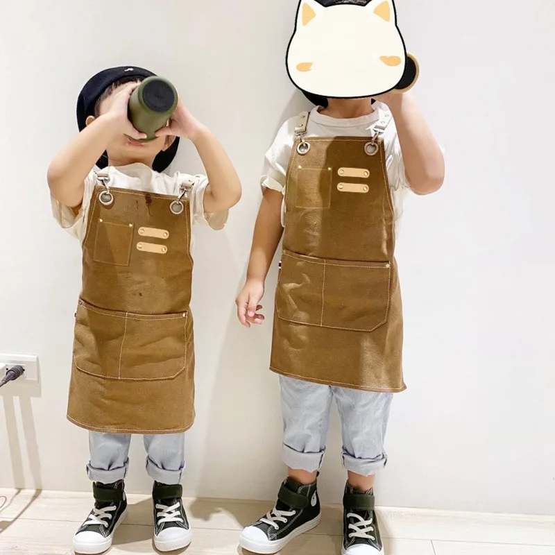 Canvas Kids Aprons Painting Apron Baking Kitchen Apron Children Smock Kindergarten Feeding Bib for Baby Overclothes