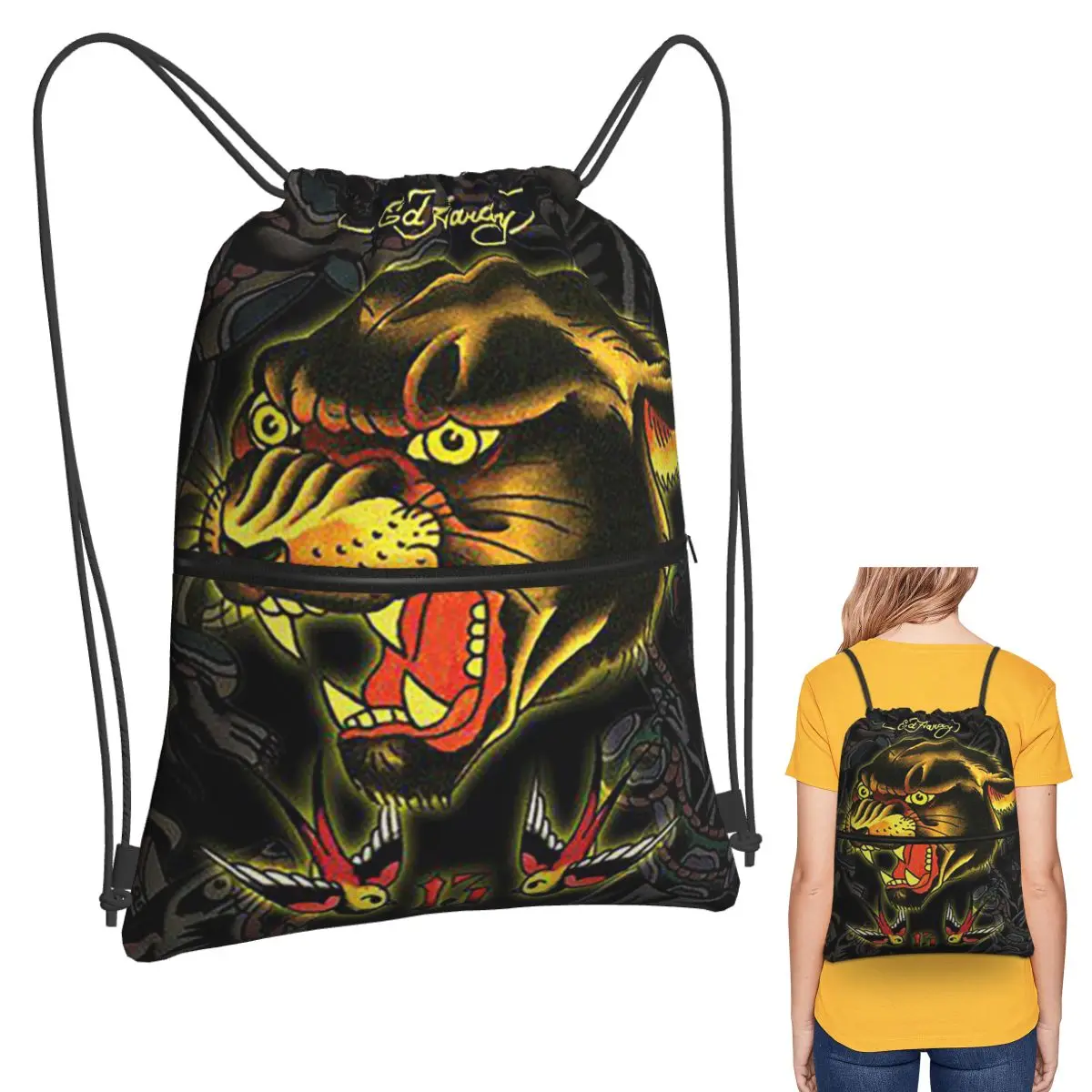 

Ed-hardy Tattoo Tiger Skull Backpacks Fashion Drawstring Bundle Pocket Shoes Bag Book Bags for Travel School