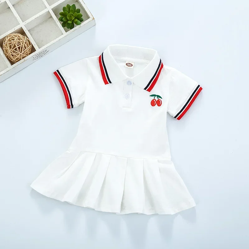 Baby Girls Dresses Spring Summer Toddler Cartoon Embroidery Turn-Down Collar Academy POLO Shirts Childrens Sports Dress Clothing