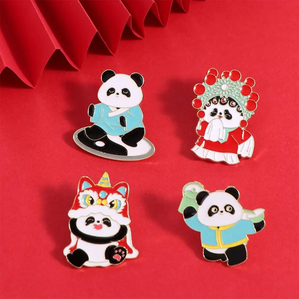 Chinese Style National Tide Panda Brooch Cute Panda Opera Tai Chi Lion Dance Juggling Costume Badge Pin Hat Bag Decoration