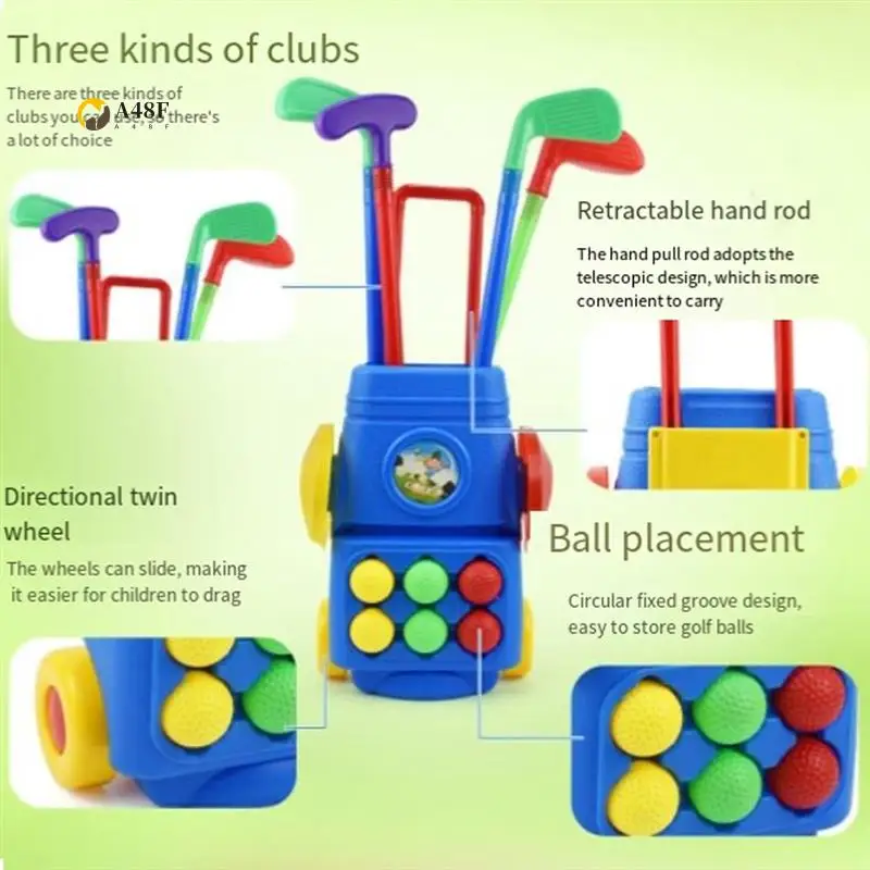 

A48F-Toddler Golf Set With 3 Balls 3 Golf Sticks, 2 Practice Holes And Golf Cart, Sport Toys Gift Fit For Kids