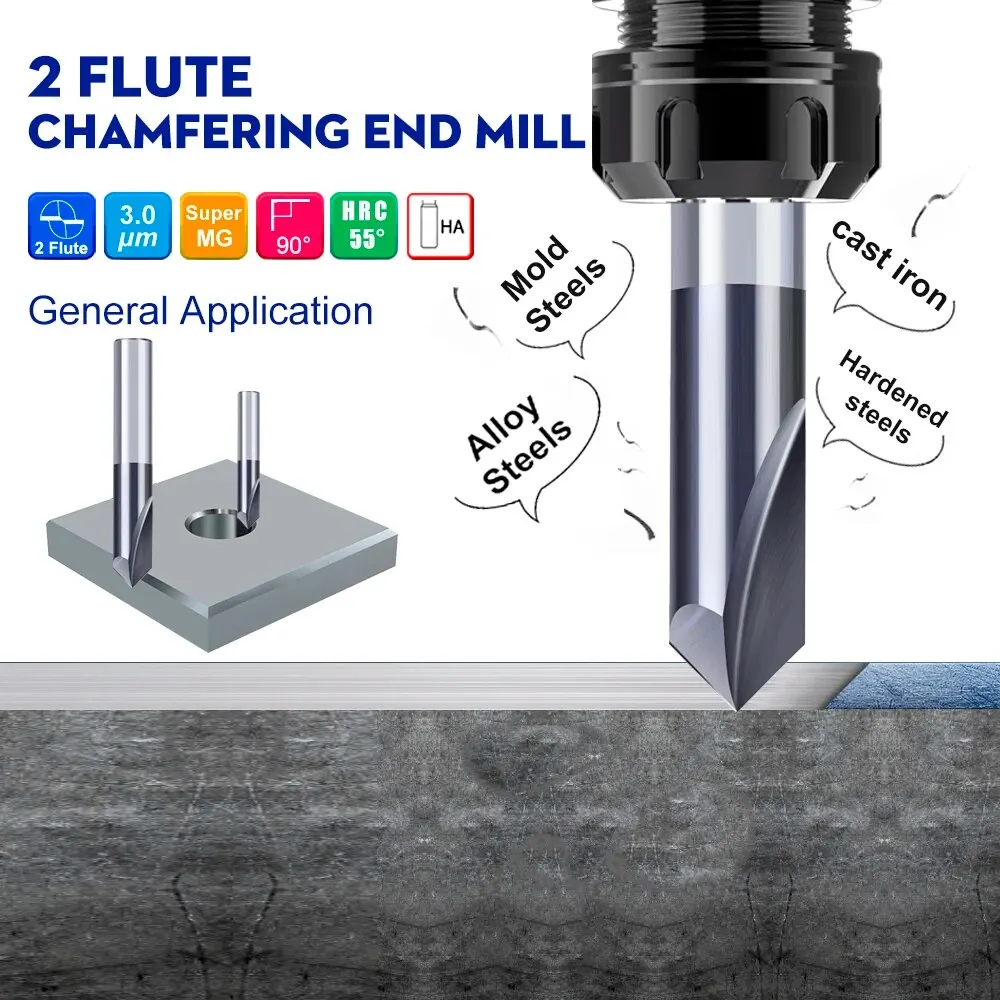 XCAN Chamfer End Mill 90 Degrees 6mm 2 Flute Chamfer Cutter Chamfer Router Bit Carbide End Mill CNC Machine Milling Cutter