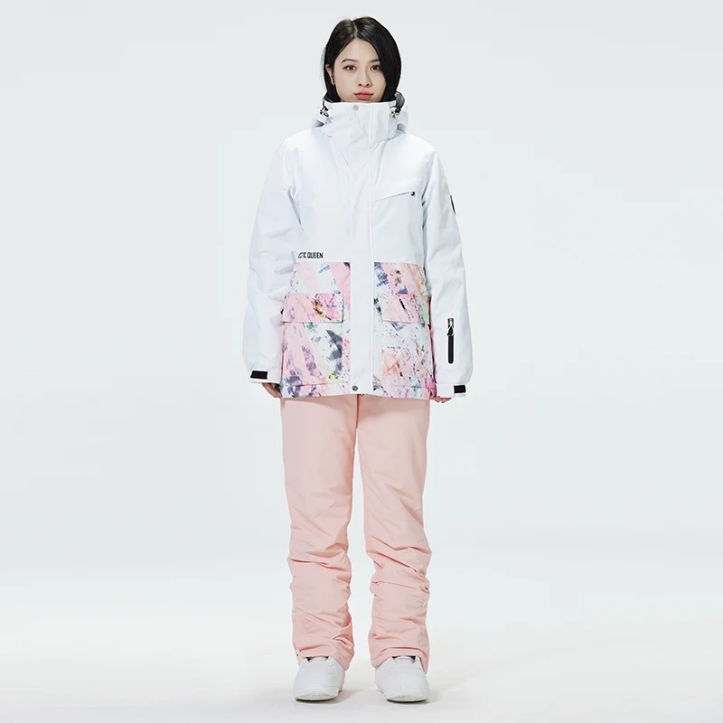 أطقم بدلات الثلج الشتوية للسيدات، ملابس التزلج على الجليد، زي التزلج، مقاومة للماء 10 قيراط، سترات معطف الثلج، سراويل بحزام #5