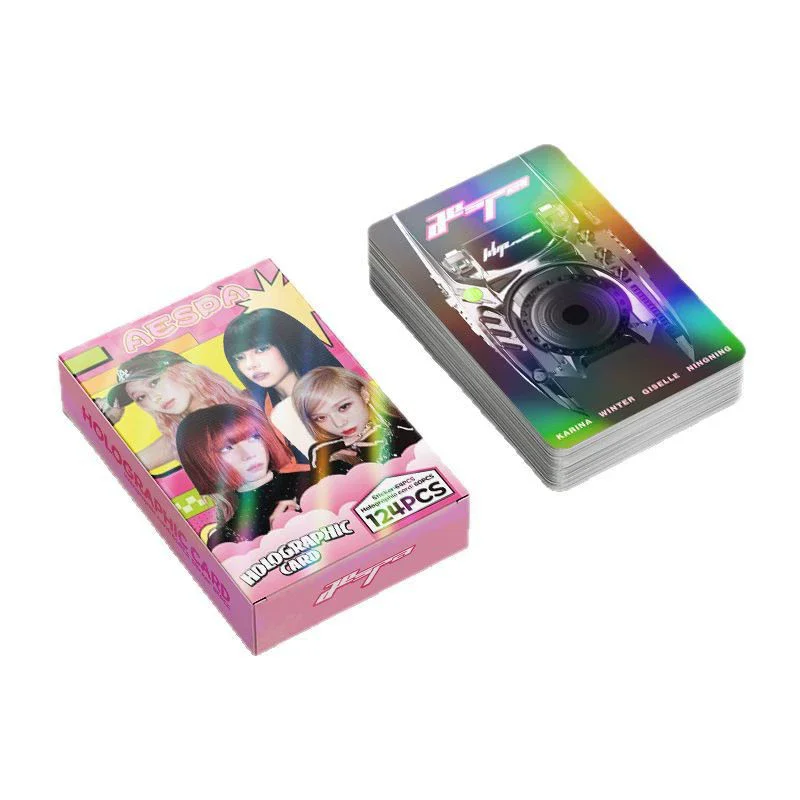 Juego de tarjetas LOMO láser AESPA coreana, 124 Uds., Karina Giselle Winter & Ningning, tarjetas fotográficas holográficas con pegatinas