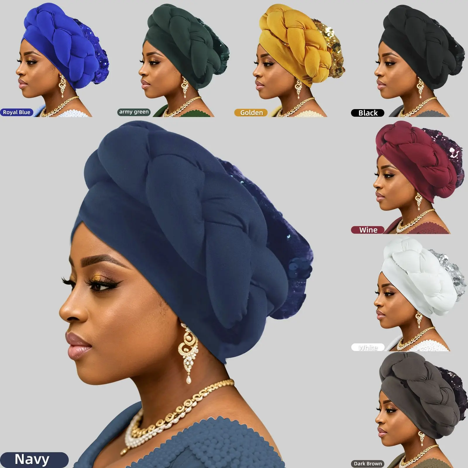 Exaggerated Braids Turban Cap for Women African Auto Gele Wedding Party Headwear Hats Bonnet Headband Hat Muslim Hijab Head Wrap