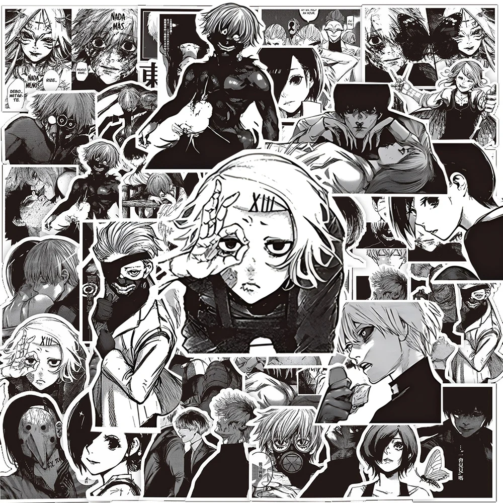 10/30/70PCS Black White Tokyo Ghoul Anime Stickers Kaneki Ken Cartoon Decals DIY Bike Laptop Stationery Cool Manga Sticker
