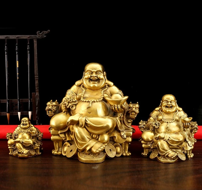 DSA pure copper Maitreya Buddha ornament, size, dragon chair, big belly, smiling Buddha, home offering, entrance checkout page