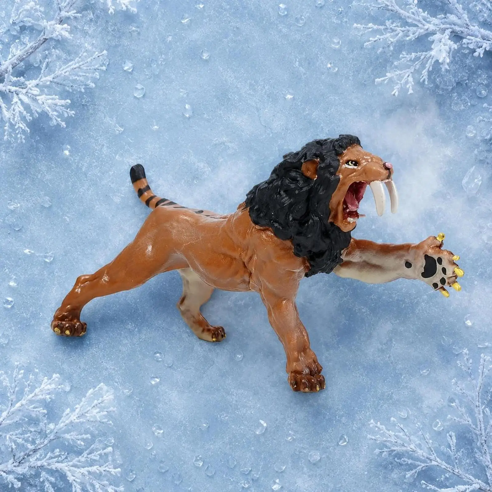 Saber Tooth Tiger Collectible Figurine Solid Plastic Hand Painted Ice Age Animal Model for Desk Shelf Kids Gift