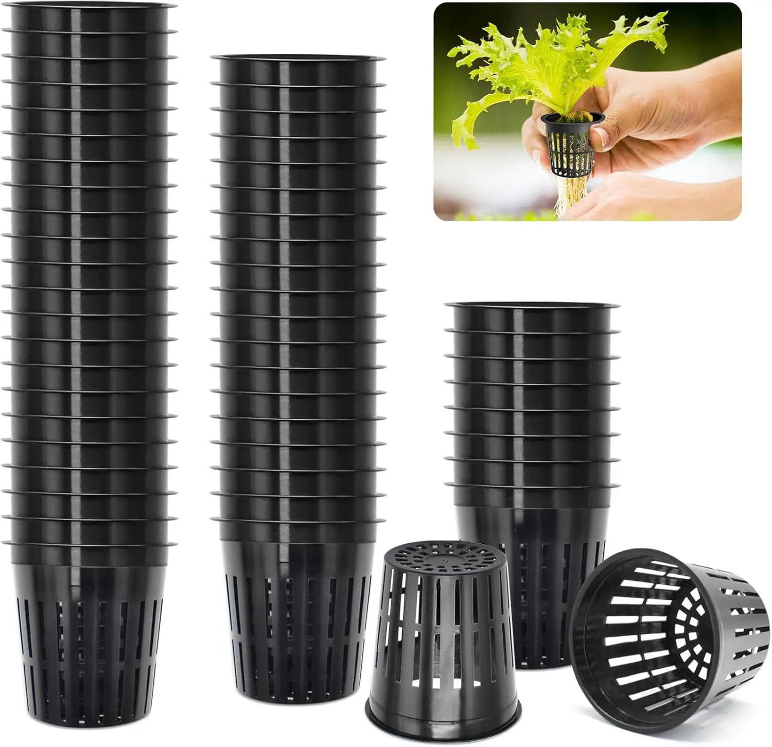 25/50 Packs 2 Inch Garden Slotted Mesh Net Cups Plant Nursery Net Cups for Hydroponics Reusable Bucket Basket for Plants