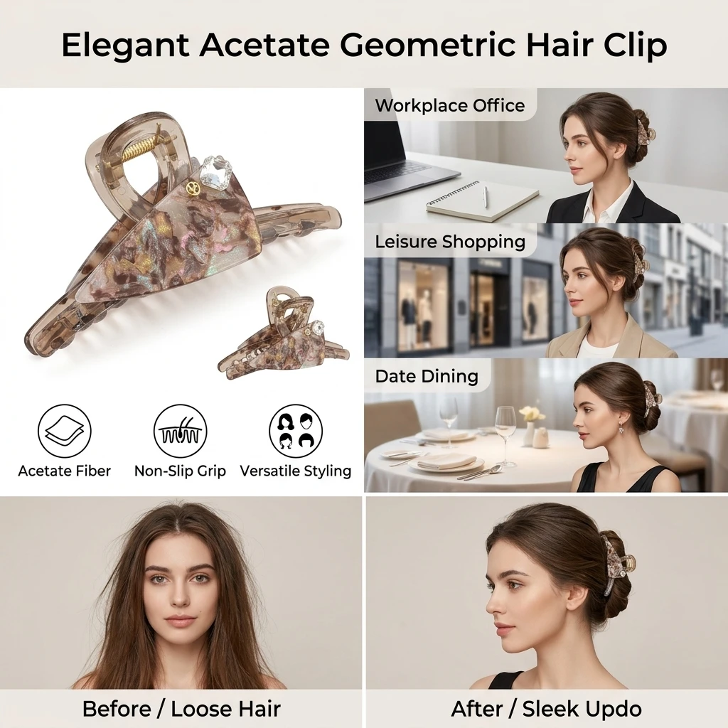 Luxury Lifestyle Girl - フレンチスタイルヘアクロウ トレンド感あふれるライトラグジュアリー アセテートシャークグリッパー 女性・女の子向け デイリーユースヘアアクセサリー