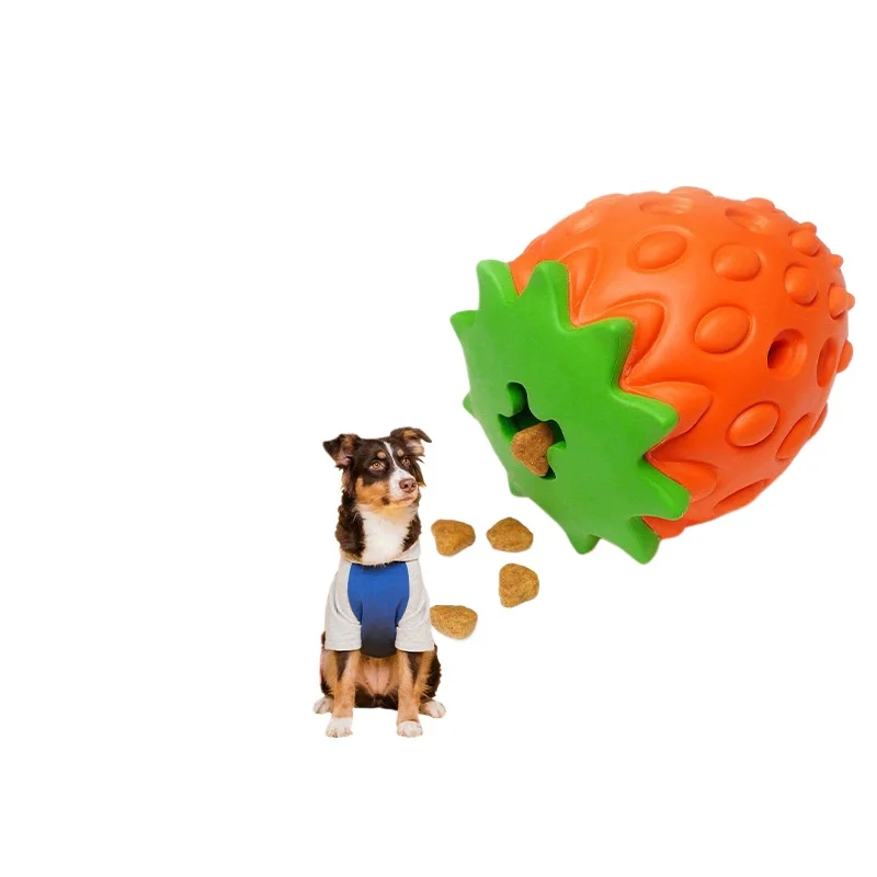 Juguete de goma fresa para perros: dispensador comida y limpieza dental - imagen 2