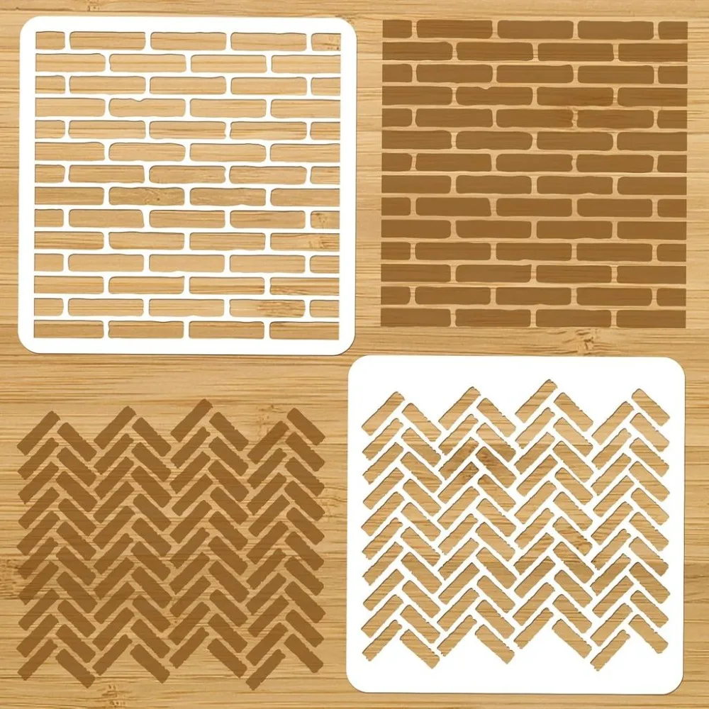 2 Pcs Brick Painting Stencils Templates 10×10 Inch Reusable DIY Art and Craft Stencils for Painting on Wood FabricFloor Tile