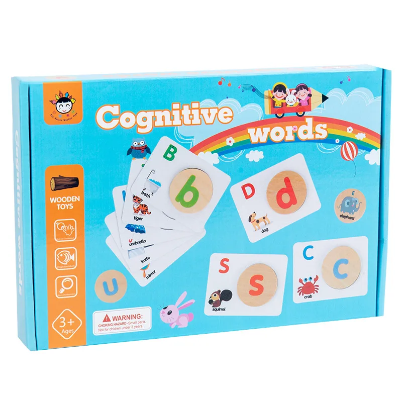 Houten woordspel voor kinderen, driedimensionaal puzzelspeelgoed, puzzel voor vroeg onderwijs, lettercognitiekaart, bouwsteenspeelgoed