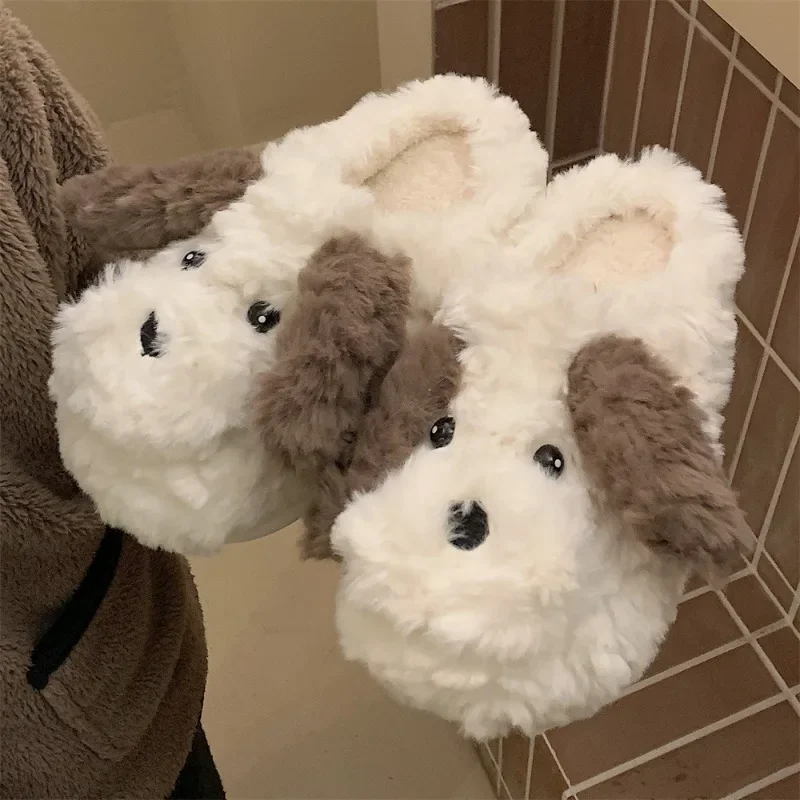 Cute long ears puppy cotton slippers ladies winter girl heart indoor home warm cotton slippers cartoon soft bottom shoes