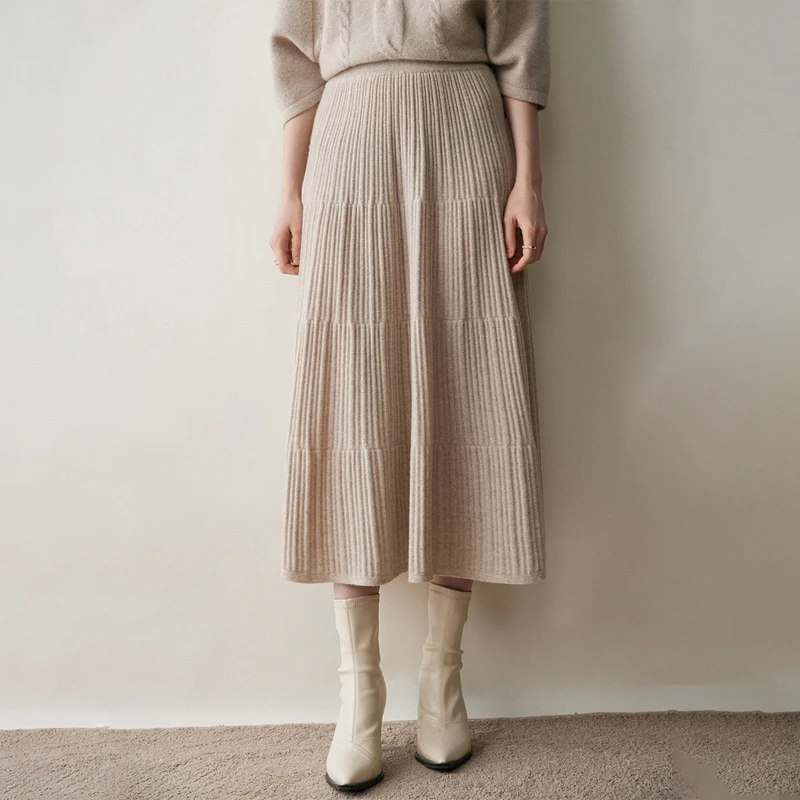 Tailor Sheep 100% Pure Cashmere Skirt Female Autumn and Winter Fashion Bag Hip Pure Color Knitted Cashmere Skirt Pleased A-Skirt