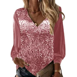 Womens Long Sleeve Womens Tops Blouse Top Casual Casual Shirts Daily Long Sleeved Loose Regular Sequin Shirt Comfy Top